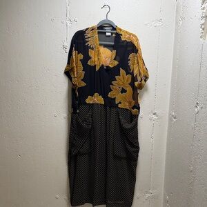 Mixed Print Black n Gold Midi Dress NWT